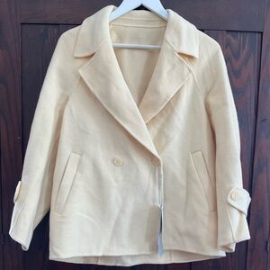 Butter Yellow Double-Breasted 100% Wool Cropped Peacoat